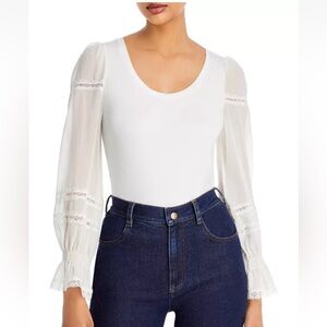 Generation Love White Lace Sleeve Top Medium Modal Stretch Scoop Neck Blouse